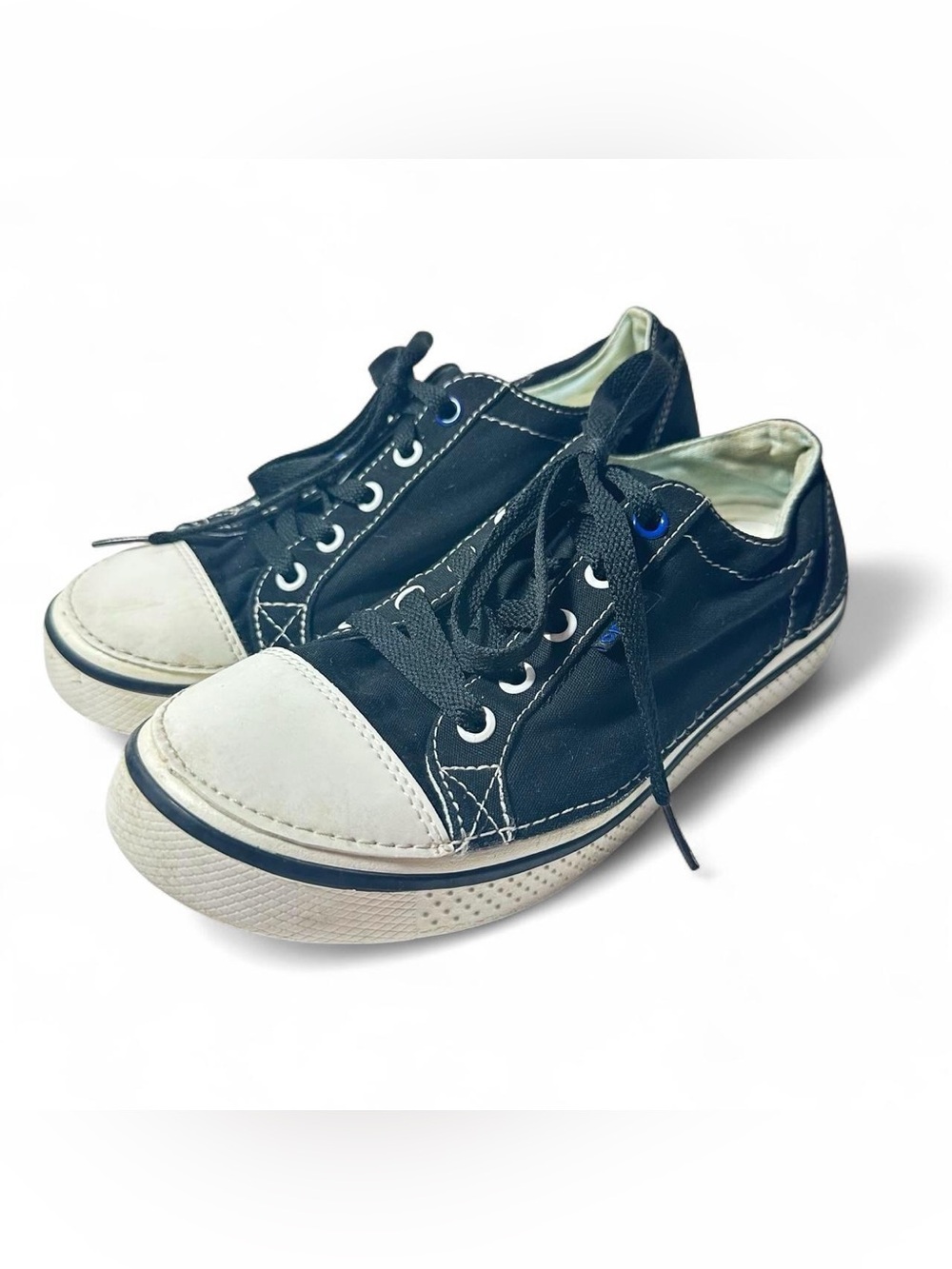 Crocs Hover Sneakers Black Canvas White Toecap Outsole J6 2013 Release 14797